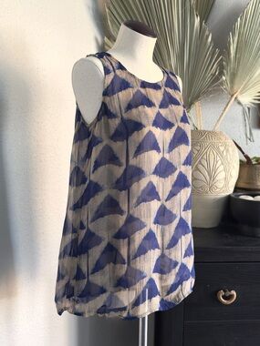 Sleeveless Blue Patterned Chiffon Tank Top - Women